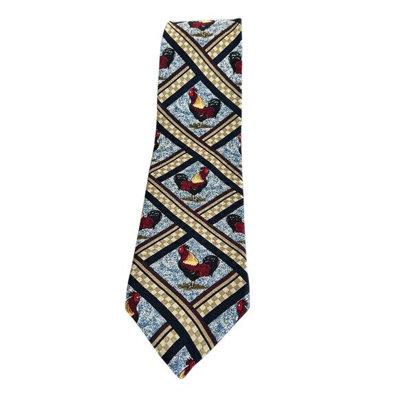 The Bob Timberlake Collection Silk Neck Tie One Sze Blue Tan Rooster Check Point - Picture 1 of 7